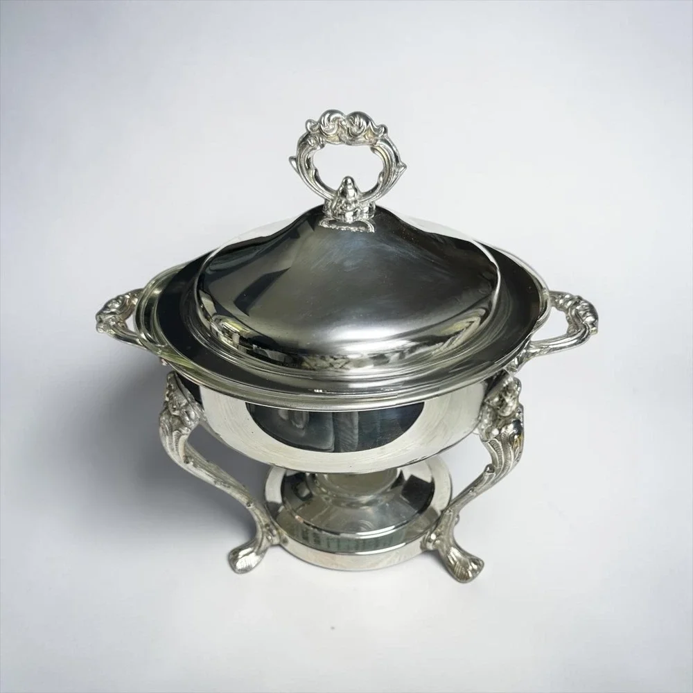 English Silver Mfg Corp Pyrex Chafing Dish Silver‎ Plate 2QT Food Warmer 024 USA